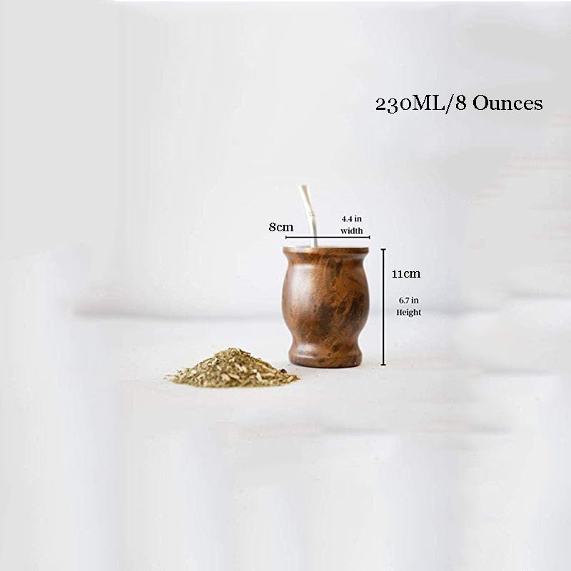Yerba Mate Set Includes Double Walled 18/8 Stainless Steel Mate Tea Cup,One Bombilla Mate (Straw),a Cleaning Brush (Wood,230ML) acacuss