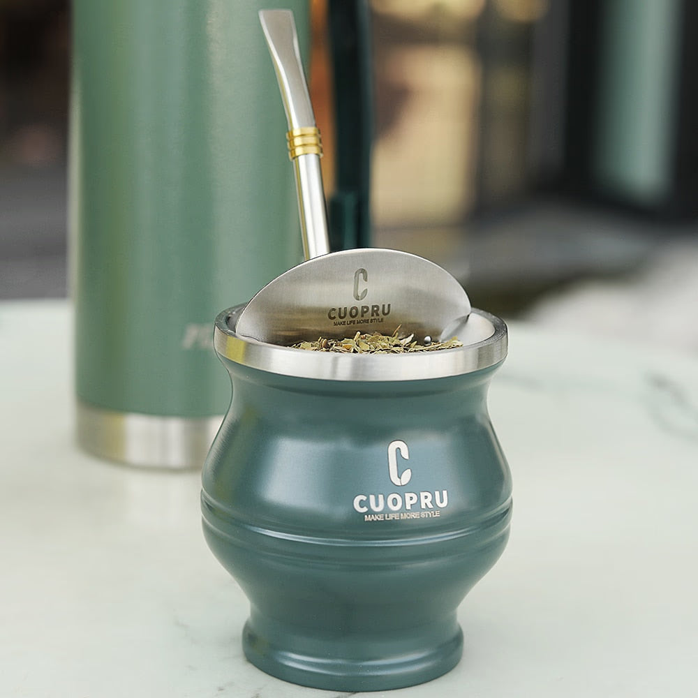 Yerba Mate Set Includes Double Walled Stainless Steel Mate Tea Cup One Bombilla Mate (Straw),a Cleaning Brus，a Tea Separator acacuss