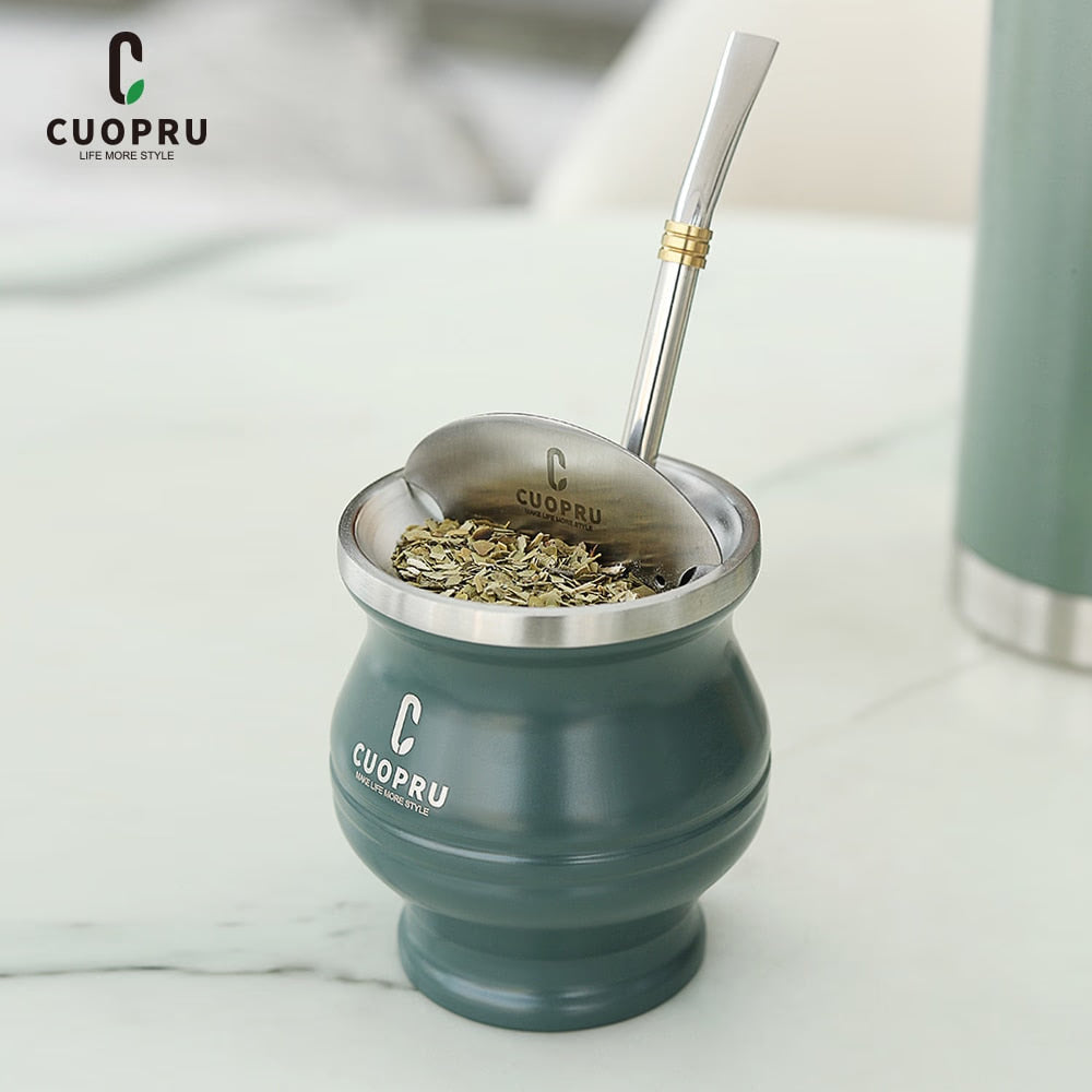 Yerba Mate Set Includes Double Walled Stainless Steel Mate Tea Cup One Bombilla Mate (Straw),a Cleaning Brus，a Tea Separator acacuss