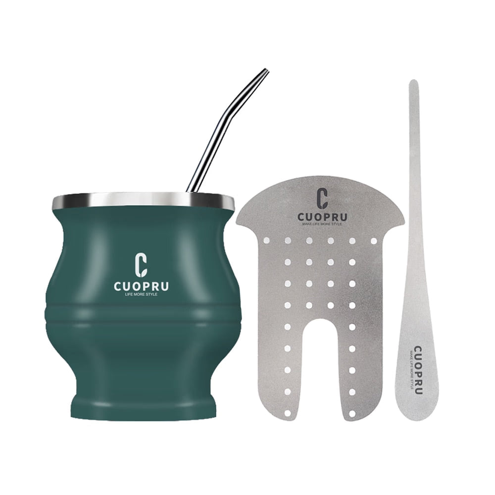 Yerba Mate Set Includes Double Walled Stainless Steel Mate Tea Cup One Bombilla Mate (Straw),a Cleaning Brus，a Tea Separator acacuss