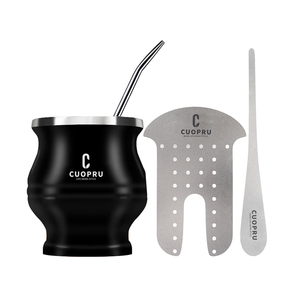Yerba Mate Set Includes Double Walled Stainless Steel Mate Tea Cup One Bombilla Mate (Straw),a Cleaning Brus，a Tea Separator acacuss