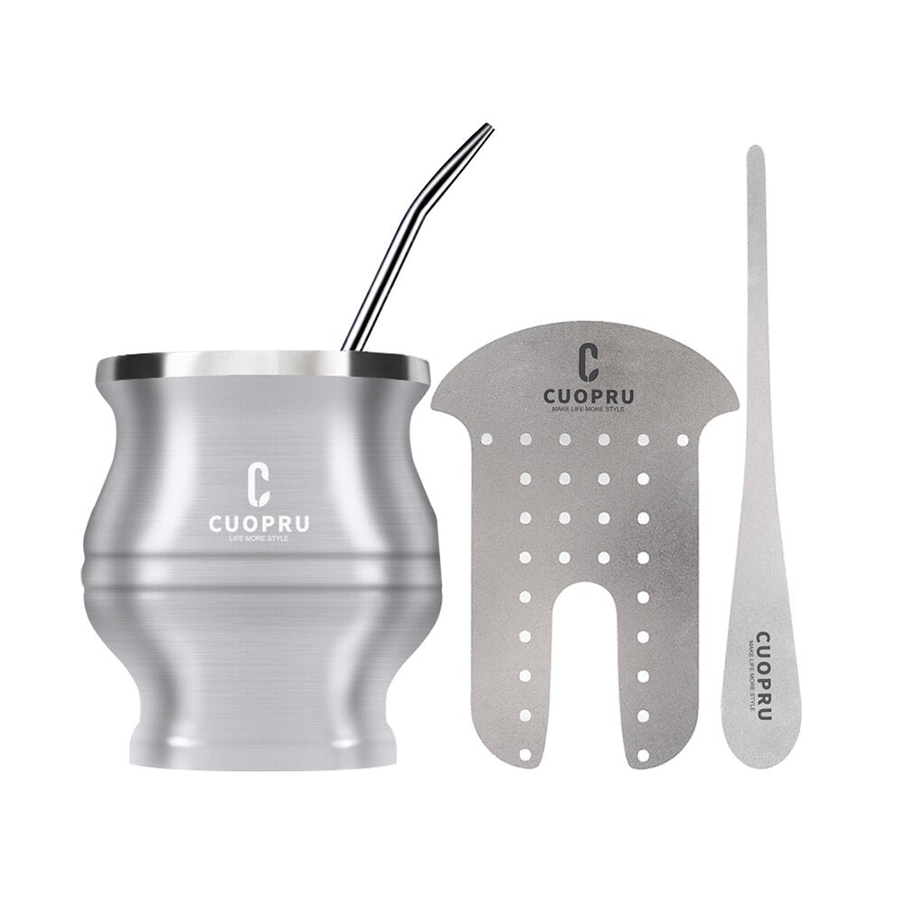 Yerba Mate Set Includes Double Walled Stainless Steel Mate Tea Cup One Bombilla Mate (Straw),a Cleaning Brus，a Tea Separator acacuss