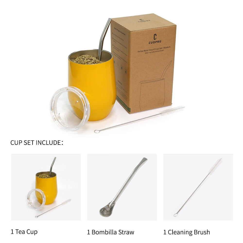 Yerba Mate Tea Cup 304 Stainless Steel Cup With Lid Heat Resistant Portable Tea Mug With Straw And Brush Water Thermos Bottle acacuss
