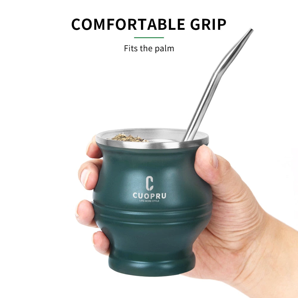 Yerba Mate Tea Cup Double-walled Mate Cup with Straw Stainless Steel Yerba Mate Set with Bombilla Yerba Mate acacuss