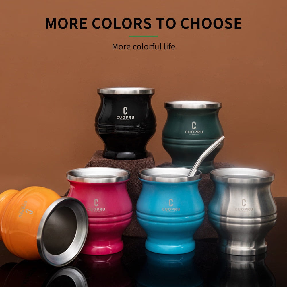 Yerba Mate Tea Cup Double-walled Mate Cup with Straw Stainless Steel Yerba Mate Set with Bombilla Yerba Mate acacuss