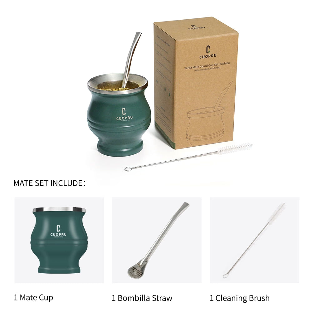 Yerba Mate Tea Cup Double-walled Mate Cup with Straw Stainless Steel Yerba Mate Set with Bombilla Yerba Mate acacuss