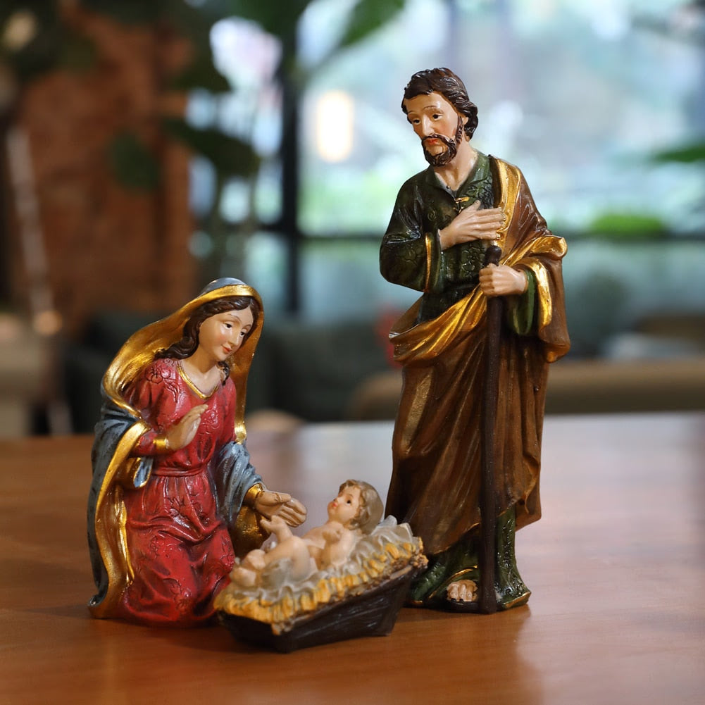 Zayton Statue Nativity Scene Set Baby Jesus Manger Christmas Crib Figurines Miniatures Ornament Church Xmas Gift Home Decoration acacuss