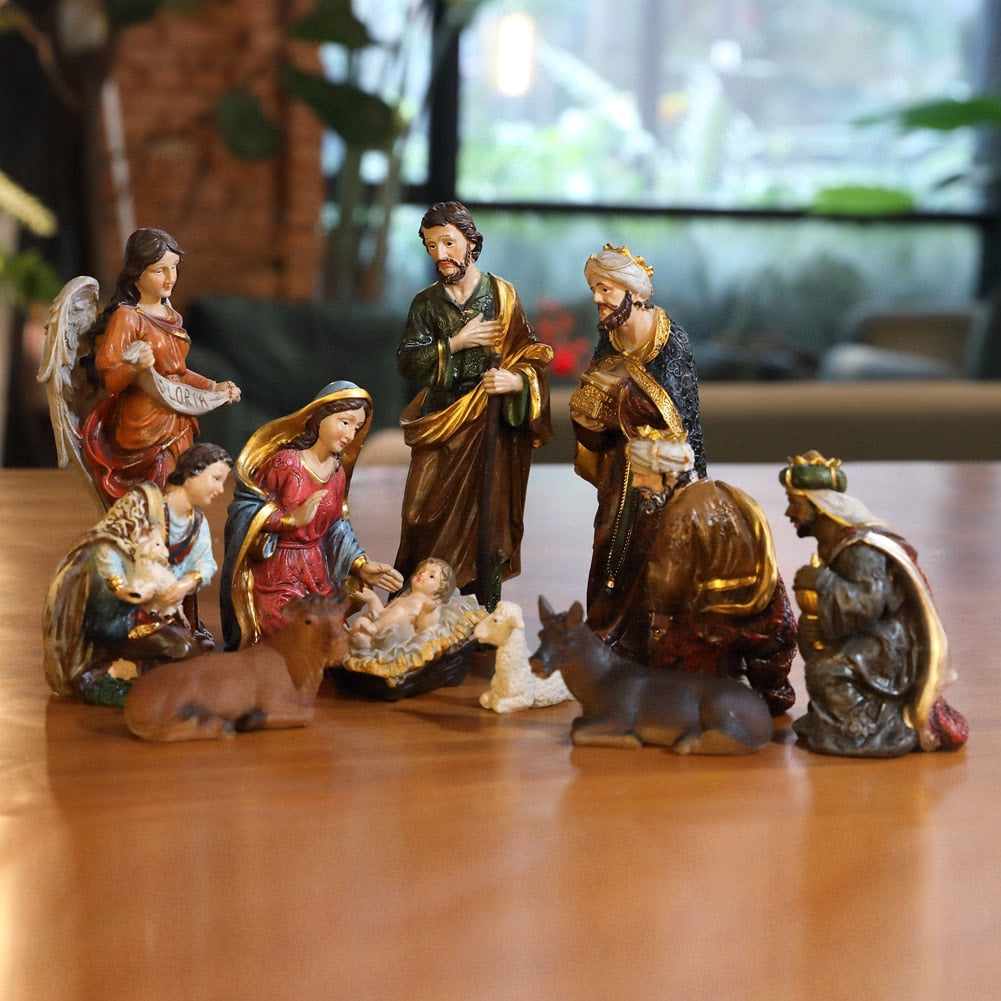 Zayton Statue Nativity Scene Set Baby Jesus Manger Christmas Crib Figurines Miniatures Ornament Church Xmas Gift Home Decoration acacuss