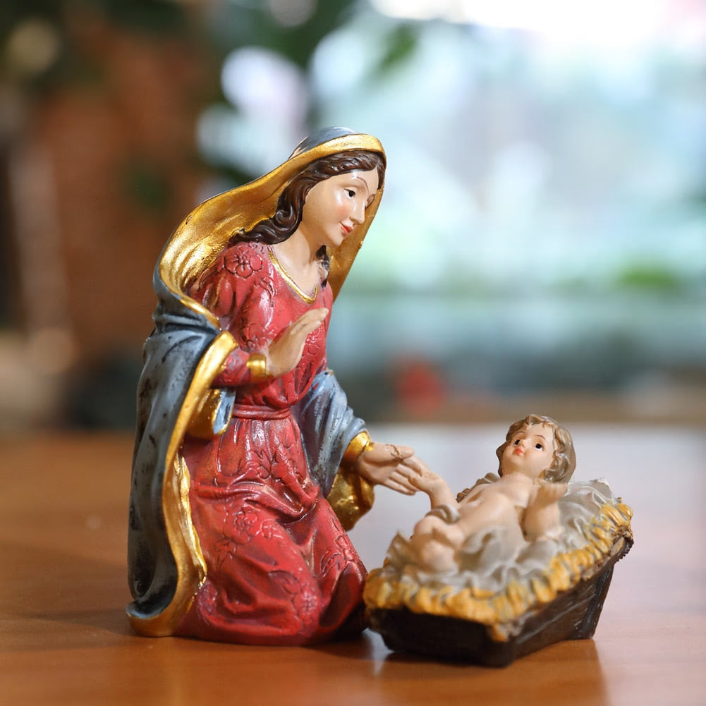 Zayton Statue Nativity Scene Set Baby Jesus Manger Christmas Crib Figurines Miniatures Ornament Church Xmas Gift Home Decoration acacuss