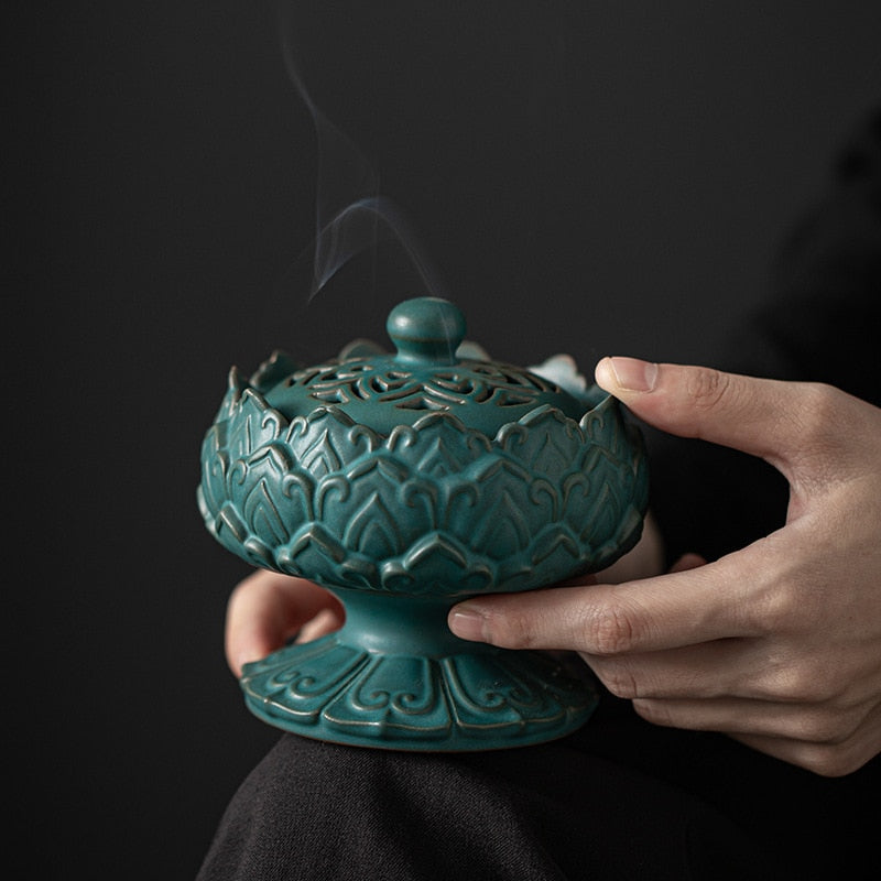 Zen Ceramic Lotus Incense Burner Home Decoration Incense Cone Incense Tray Container Chinese-style Tea Room Decoration acacuss