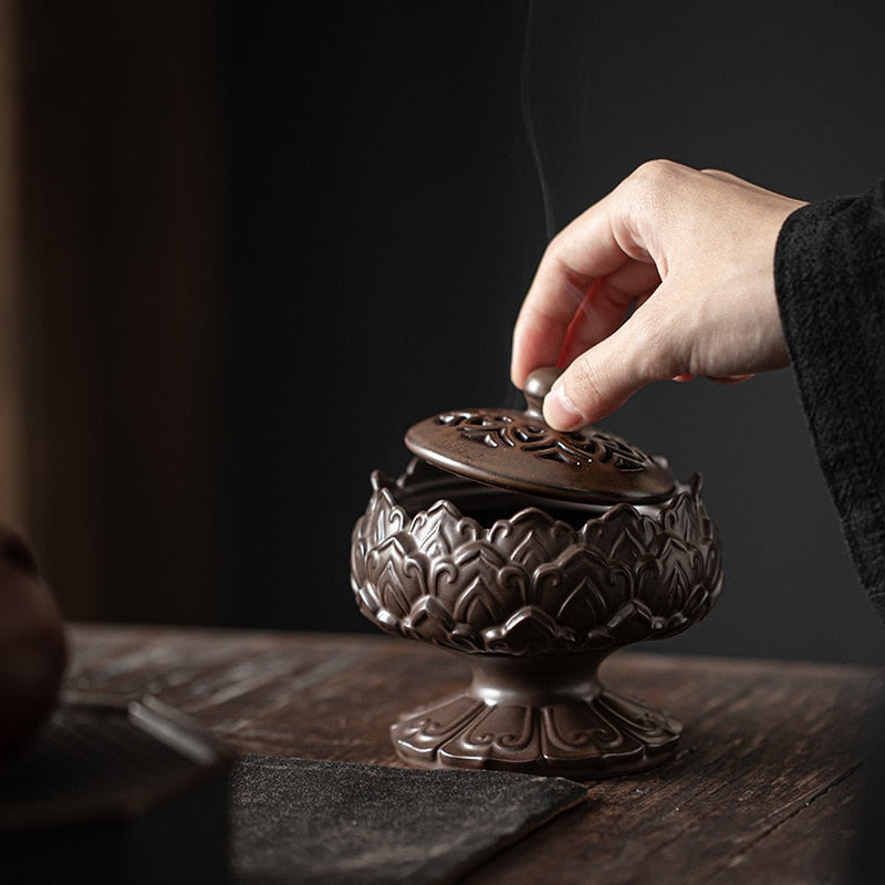 Zen Ceramic Lotus Incense Burner Home Decoration Incense Cone Incense Tray Container Chinese-style Tea Room Decoration acacuss
