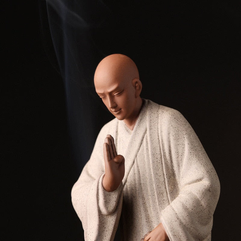 Zen Little Monk Buddhist Shami Meditation Sculpture Ceramic Figurines Tearoom Fengshui Chinese Statues for Decoration Gift acacuss