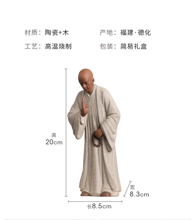 Zen Little Monk Buddhist Shami Meditation Sculpture Ceramic Figurines Tearoom Fengshui Chinese Statues for Decoration Gift acacuss