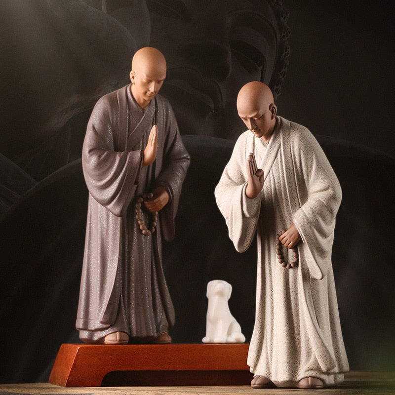 Zen Little Monk Buddhist Shami Meditation Sculpture Ceramic Figurines Tearoom Fengshui Chinese Statues for Decoration Gift acacuss