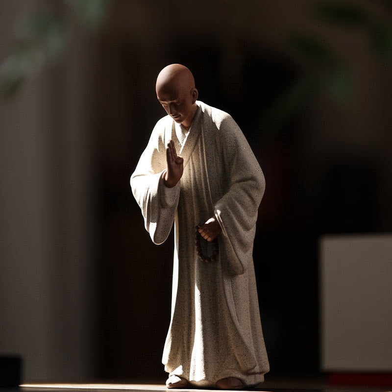 Zen Little Monk Buddhist Shami Meditation Sculpture Ceramic Figurines Tearoom Fengshui Chinese Statues for Decoration Gift acacuss