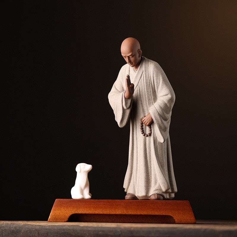 Zen Little Monk Buddhist Shami Meditation Sculpture Ceramic Figurines Tearoom Fengshui Chinese Statues for Decoration Gift acacuss