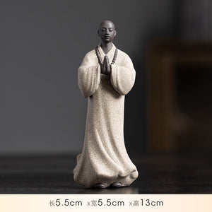 Zen Purple Sand Pray Little Monk Tea Pet Figure Sculpture Fairy Garden Statues Landscape Tearoom Decoration Meditation Buddhism acacuss