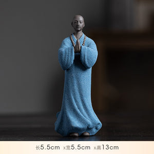 Zen Purple Sand Pray Little Monk Tea Pet Figure Sculpture Fairy Garden Statues Landscape Tearoom Decoration Meditation Buddhism acacuss