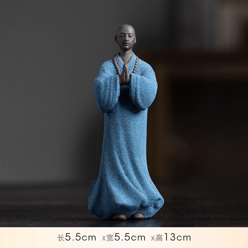 Zen Purple Sand Pray Little Monk Tea Pet Figure Sculpture Fairy Garden Statues Landscape Tearoom Decoration Meditation Buddhism acacuss
