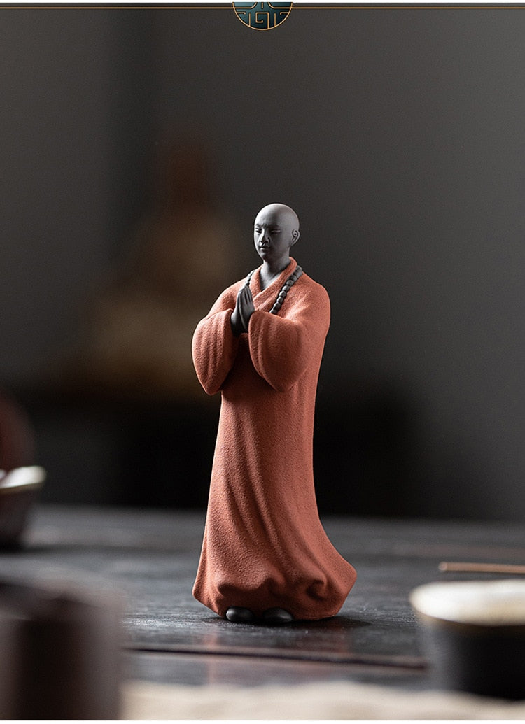 Zen Purple Sand Pray Little Monk Tea Pet Figure Sculpture Fairy Garden Statues Landscape Tearoom Decoration Meditation Buddhism acacuss