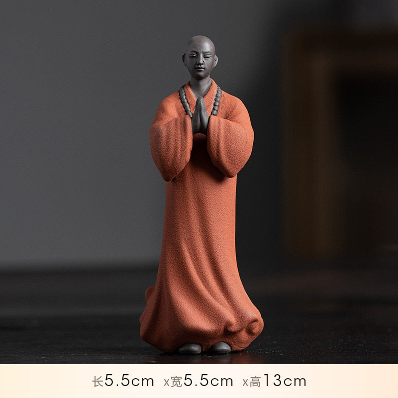 Zen Purple Sand Pray Little Monk Tea Pet Figure Sculpture Fairy Garden Statues Landscape Tearoom Decoration Meditation Buddhism acacuss