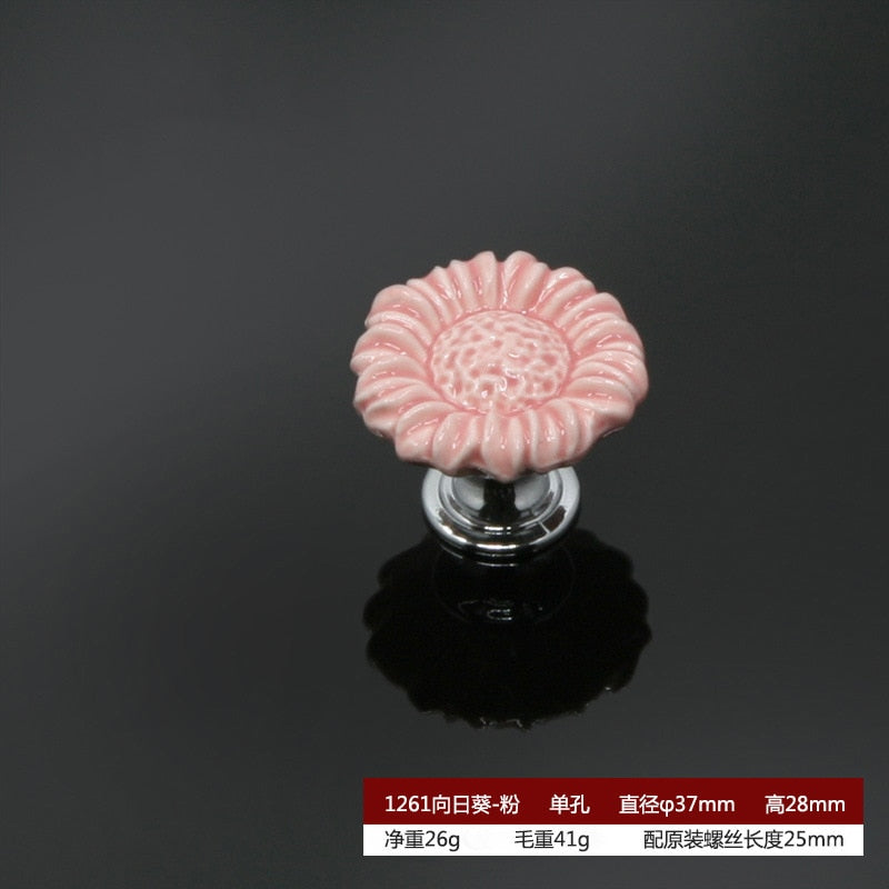 Zinc Alloy Ceramic Handle Round Cabinet Handles Wardrobe Single Hole Desk Drawer Knobs Pastoral Snails Sunflower Fish Pulls acacuss