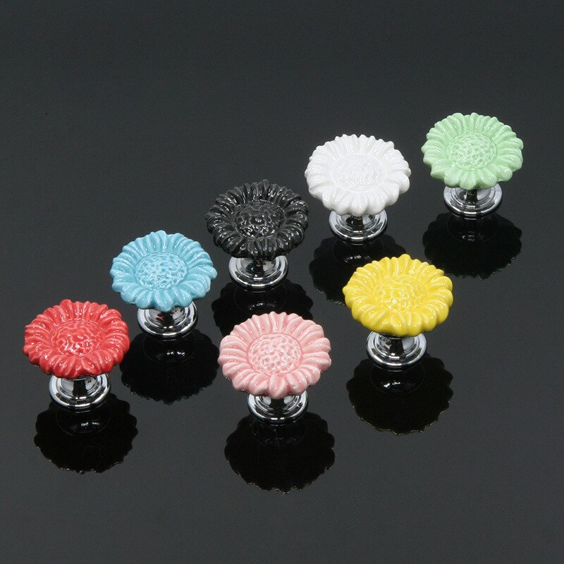 Zinc Alloy Ceramic Handle Round Cabinet Handles Wardrobe Single Hole Desk Drawer Knobs Pastoral Snails Sunflower Fish Pulls acacuss
