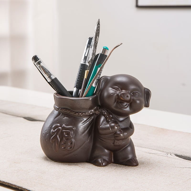 Zisha Tea Ceremony Six Gentlemen Set Ebony Solid Wood Kung Fu Tea Set Accessories Six-piece Tea Making Tool Tea Clip acacuss
