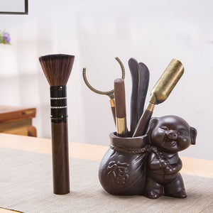 Zisha Tea Ceremony Six Gentlemen Set Ebony Solid Wood Kung Fu Tea Set Accessories Six-piece Tea Making Tool Tea Clip acacuss