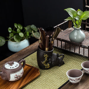 Zisha Tea Ceremony Six Gentlemen Set Ebony Solid Wood Kung Fu Tea Set Accessories Six-piece Tea Making Tool Tea Clip acacuss