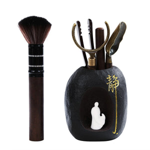 Zisha Tea Ceremony Six Gentlemen Set Ebony Solid Wood Kung Fu Tea Set Accessories Six-piece Tea Making Tool Tea Clip acacuss