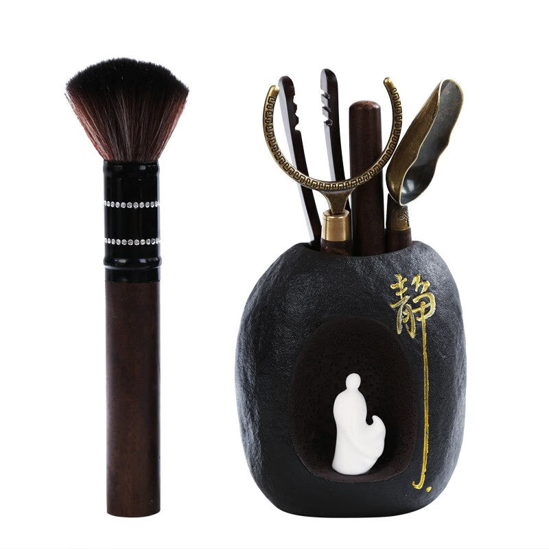 Zisha Tea Ceremony Six Gentlemen Set Ebony Solid Wood Kung Fu Tea Set Accessories Six-piece Tea Making Tool Tea Clip acacuss