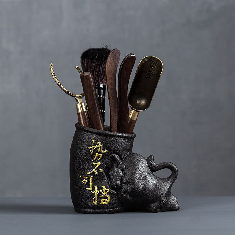Zisha Tea Ceremony Six Gentlemen Set Ebony Solid Wood Kung Fu Tea Set Accessories Six-piece Tea Making Tool Tea Clip acacuss