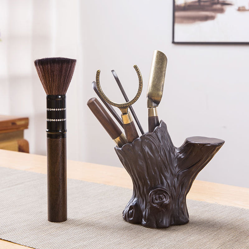 Zisha Tea Ceremony Six Gentlemen Set Ebony Solid Wood Kung Fu Tea Set Accessories Six-piece Tea Making Tool Tea Clip acacuss