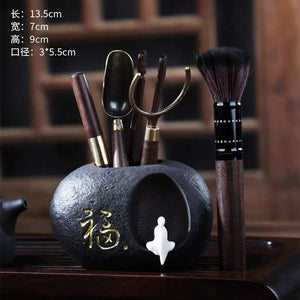 Zisha Tea Ceremony Six Gentlemen Set Ebony Solid Wood Kung Fu Tea Set Accessories Six-piece Tea Making Tool Tea Clip acacuss