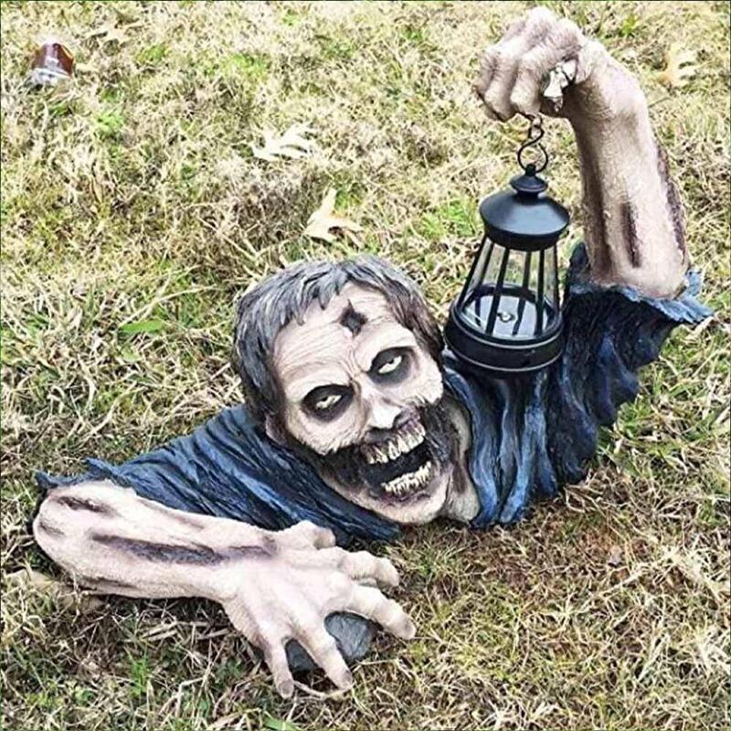 Zombie Lantern Resin Zombie Garden Statues Horror Movie Yard Garden Lawn Gnomes Halloween Outdoor Decor Zombie Statue w Battery acacuss