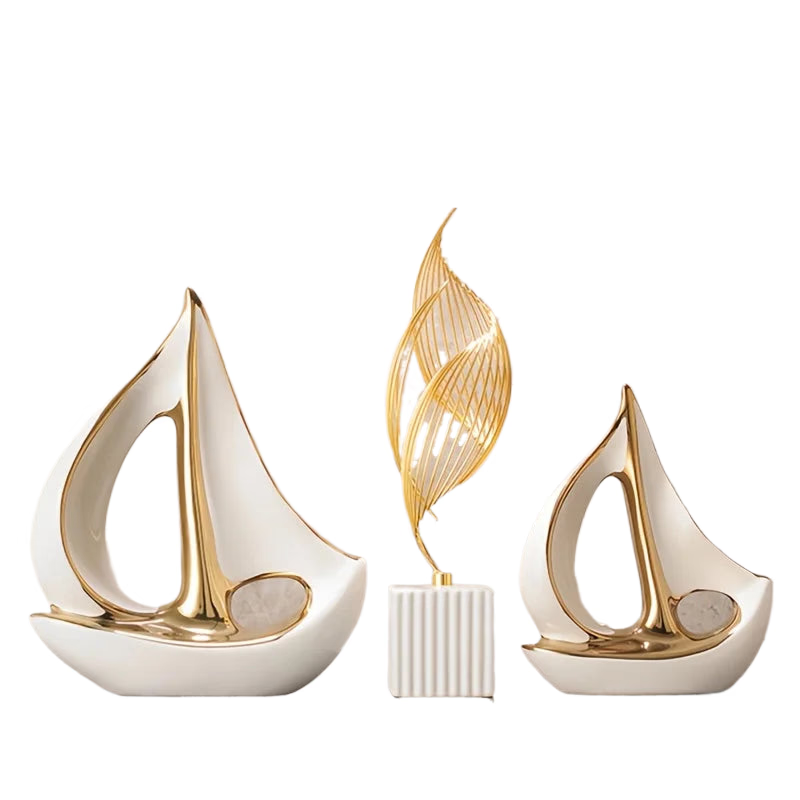 Ceramics Luxury Sailboat Sculpture Post-modern Living Room Ornaments Office Desk Accessories Decorative Boat Figurines Craft acacuss
