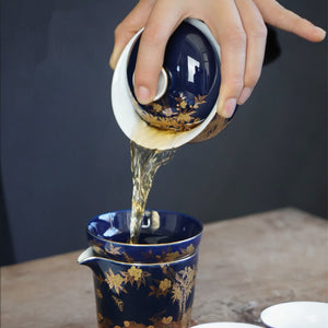 blue sketch gaiwan porcelain blue glaze China cup bowl saucer Chinese tureen ceramic kungfu tea set tea bowls lid acacuss