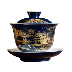 blue sketch gaiwan porcelain blue glaze China cup bowl saucer Chinese tureen ceramic kungfu tea set tea bowls lid acacuss
