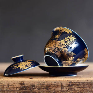 blue sketch gaiwan porcelain blue glaze China cup bowl saucer Chinese tureen ceramic kungfu tea set tea bowls lid acacuss