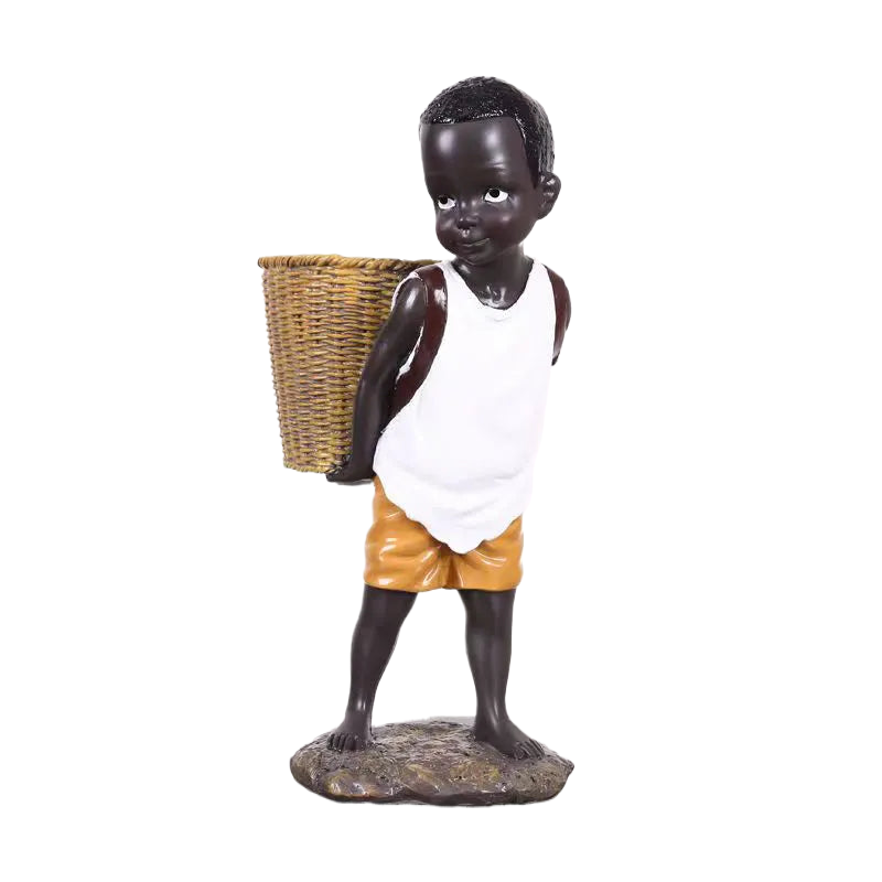 African Figurine Little Boy Tribal Kid Statue Sculpture  Art Piece Decor For Home Vase Storage Table Stand Study Room Ornament acacuss