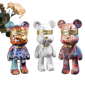 22cm Graffiti Bear Figurine Home Decoration Animal Statue Storage Shelf Modern Room Study Abstract  Table Decor Ornament acacuss
