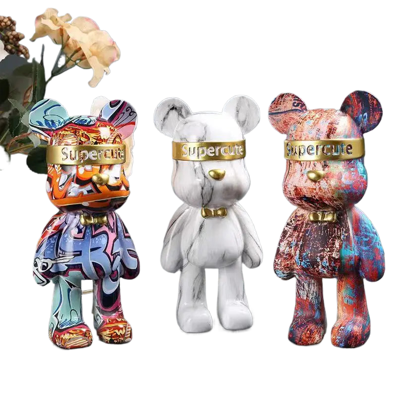 22cm Graffiti Bear Figurine Home Decoration Animal Statue Storage Shelf Modern Room Study Abstract  Table Decor Ornament acacuss