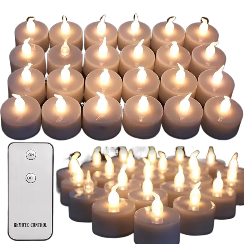 24Pcs Flickering  LED Candle Tealights No-Remote/Remote Control Candles Flameless With Battery For Wedding Home Christmas Decors acacuss