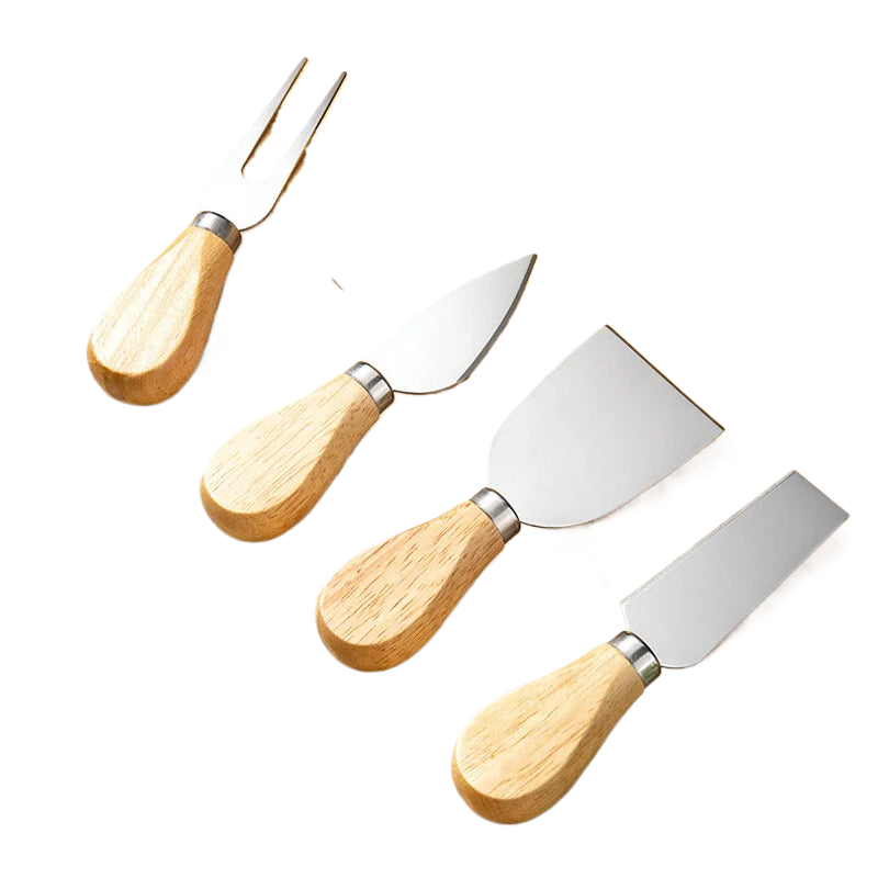4-piece Stainless Steel Cheese Knife And Fork Set Wooden Handle Cheese Pizza Baking Tool Kitchen Supplies acacuss