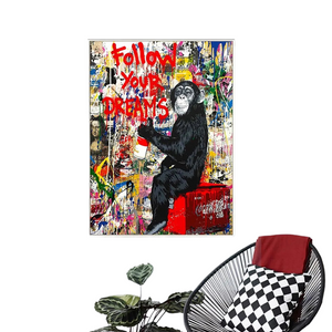 1pc Banksy Art Follow Your Dreams Monkey Posters Graffiti Street Wall Canvas Painting And Prints Animals Pictures acacuss