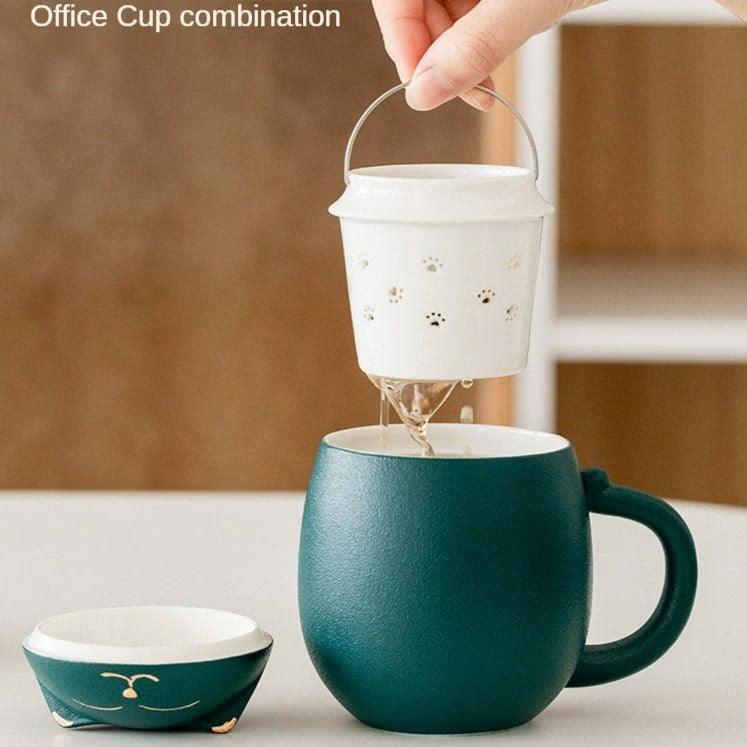 cat mug Lucky Cat Ceramic Cup Creative Tea Cup with Lid Office Household Kettle Milk Cup Coffee Cup Cartoon Custom Gift acacuss