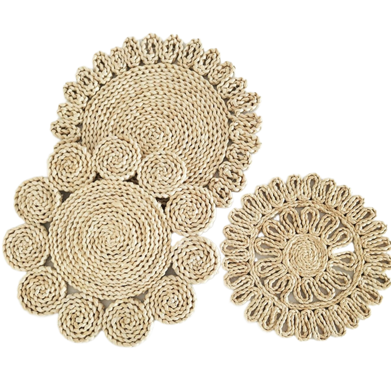 Boho Handmade Woven Straw Wall Decor Moroccan Hanging Ornament Round Nordic Placemat Home Living Room Background Decoration acacuss