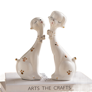 Creative 2pcs Porcelain Dog Figurines Home Decoration Crafts Bedside Table Ornaments Lovely Office Computer Desk Decoration Gift acacuss