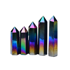 1PC Natural Aura Obsidian Crystal Point Electroplating Wand Healing Stone Energy White Quartz Home Decoration Reiki Tower Gifts acacuss